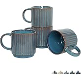 Bosmarlin Stackable Ceramic Coffee Mug Set of 4, 16 Oz, Coffee Cups, Microwave Safe, Unique Reactive Glaze (Teal, 16 Oz)