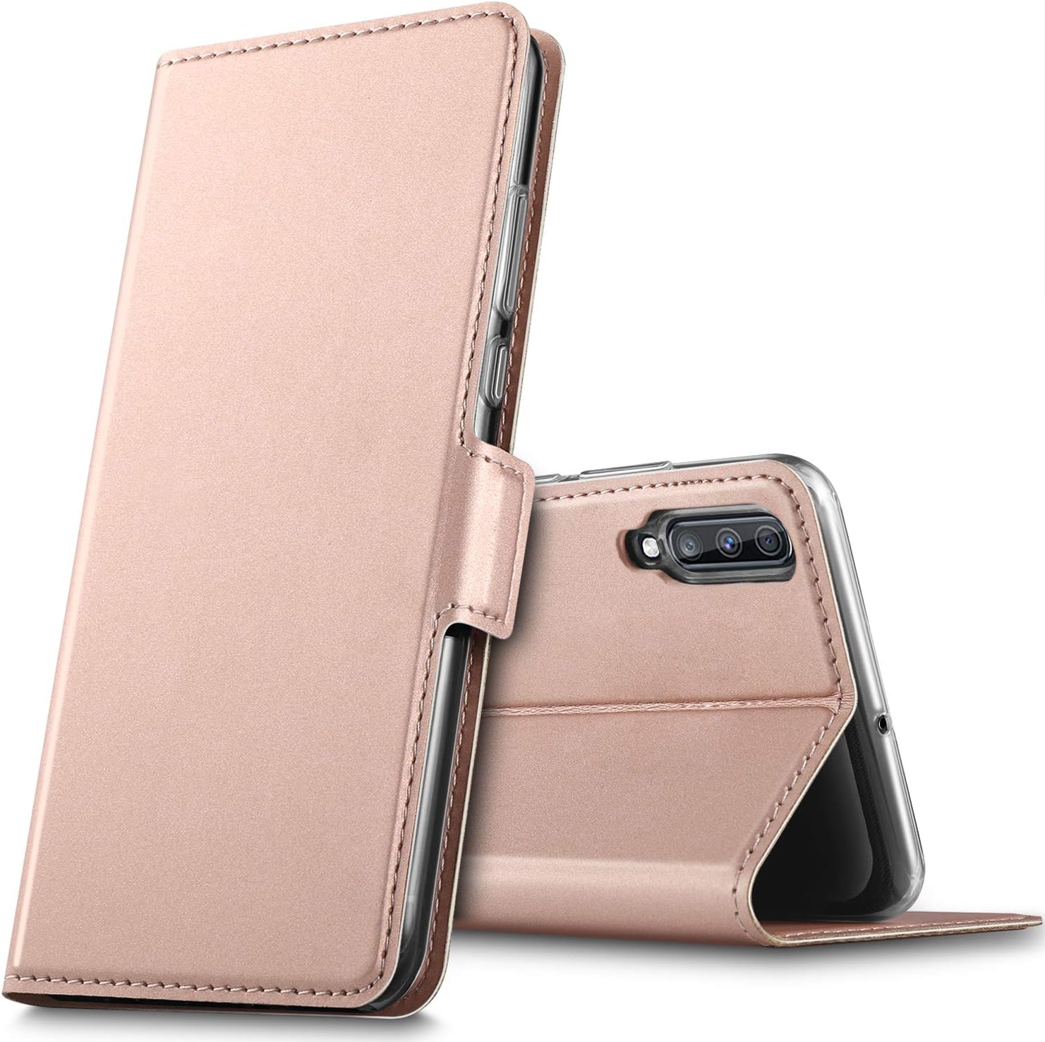 GEEMAI for Samsung Galaxy A70 Case, for Samsung Galaxy A70S Case Shockproof Flip Case Kickstand with Credit Card Slots Case for Samsung Galaxy A70 / A70S Smartphone.Rosegold