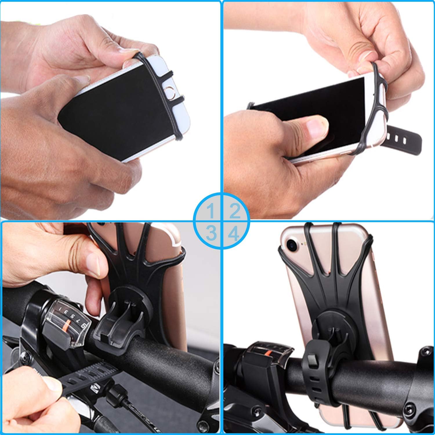 HUSUKU Bike Phone Mount, 360°Rotation Silicone Bicycle Phone Holder, Universal Motorcycle Handlebar GPS Units Mount Compatible with iPhone 12 Pro/12 mini/Se/11 Pro Max/XR/XS Max/8, 4.0"-6.7" Phones