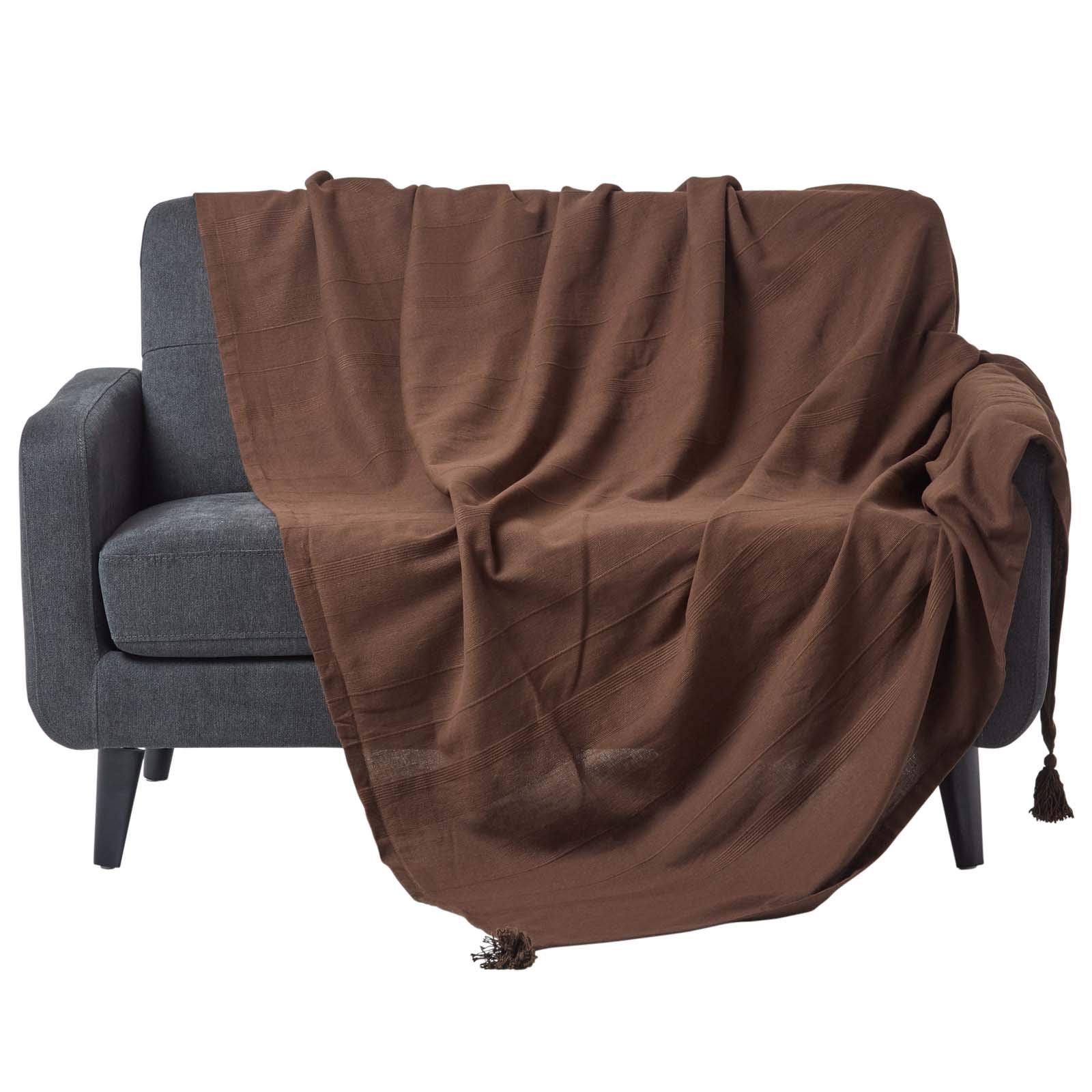 HOMESCAPES - Rajput Ribbed Throw 60 x 80 Inches Plain Chocolate Handmade 100% Cotton Suitable for most 2 Seater Sofas Single bedspreads Easy care washable at home