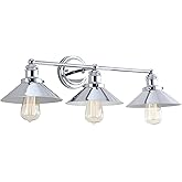 JONATHAN Y 26.5" Chrome 3-Light Industrial Farmhouse Metal Vanity Light Wall Sconce, Metal Shade for Bathroom Mirror, Kitchen