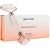 Rose Quartz Face Roller - Face Roller Skin Care - Facial Roller - Stone Roller For Face - Face Massager Roller For Lymphatic Drainage, Puffiness - Quartz Roller For Face by grace and stella
