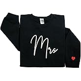 Regamor Custom Embroidered Matching Couple Sweatshirt Mrs Sweatshirt for Women on Sleeve Wedding Christmas Valentine Day 17