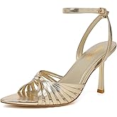 RIBONGZ Gold High Heels for Women Lace Up Summer Sandals Strappy Heels Pointed Open Toe Ankle Strap High Stiletto Sexy Pumps for Wedding Casual Dance Prom Party Comfortable Dressy Shoes 11