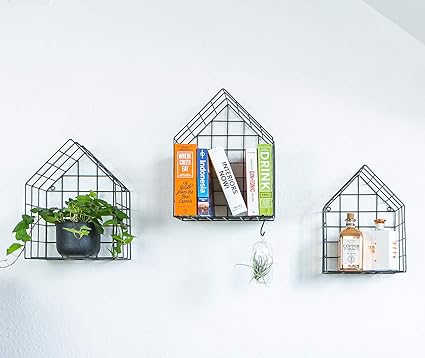 Kimisty Set Of 3 Metal Floating Shelves Decorative Wire Large