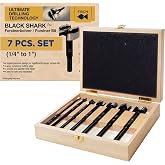 Black Shark Forstner Drill Premium Forged Steel Bits Set 1/4" to 1", 7 Pcs | Black Shark Forstner Drill Bit - Premium Forged Steel for Woodworking, Precision Wave Design Tear-Free Holes, Fast Cutting