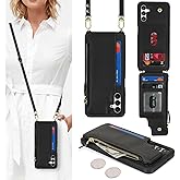 Cavor for Samsung Galaxy A15 5G Case Wallet for Women,for Samsung Galaxy A15 5g Crossbody Phone Case with Strap,Leather Zipper Pocket Card Holder Phone Cover-Black