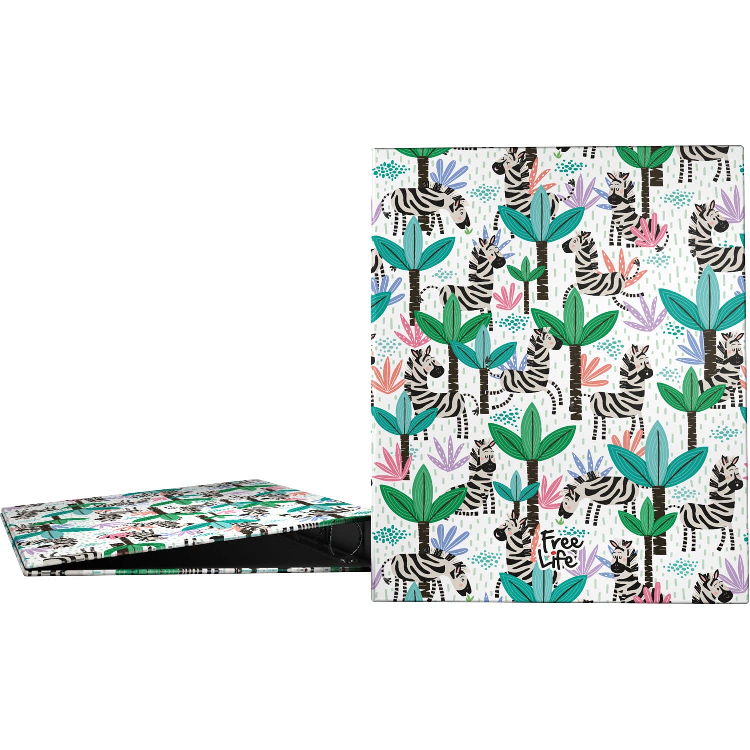 Grafoplás 88142640 A4 Ring Binder, 4 Mixed Rings 25 mm, Free Life Collection, Zebra, FSC Certified, Multicoloured