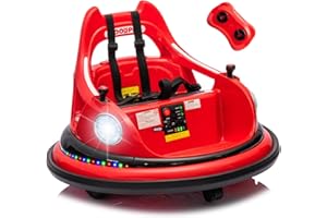 OKYBABY 12V Bumper Car for Kids, Bumper Car for Toddlers W/Remote Control, Electric Ride On Car with LED Lights & 360 Degree Spin, Bluetooth, Anti-Collision Padding 5-Point Safety Belt, Red