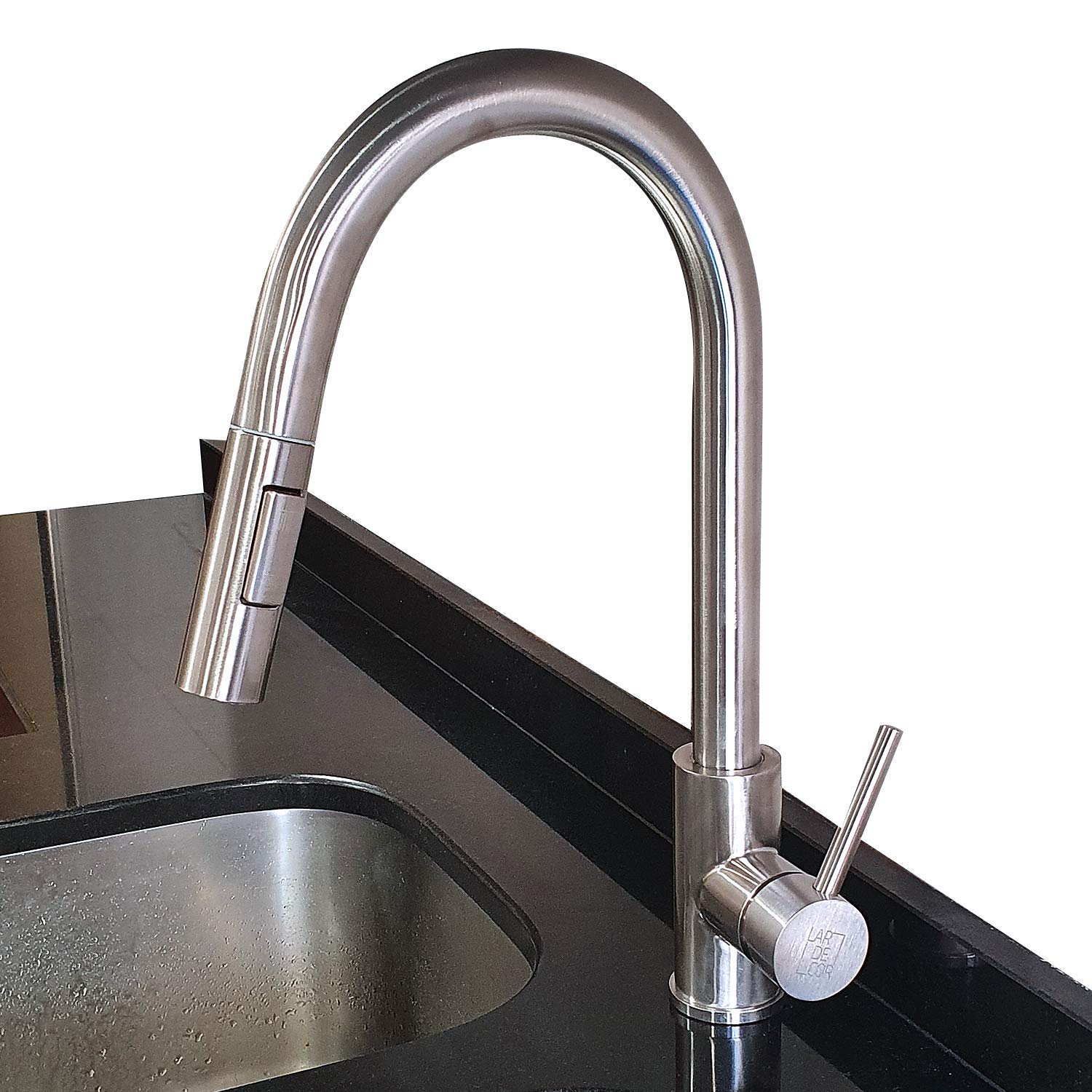 LARDECOR-Grifo-Cocina-Extraible-Acero-Inoxidable-Cano-Giratorio-360-Monomando-Diferentes-Modos-de-Rociado-Fregadero
