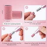 MelodySusie 100 Pcs Nail Drill Bits 180 Grit Sanding Bands Pink view 3