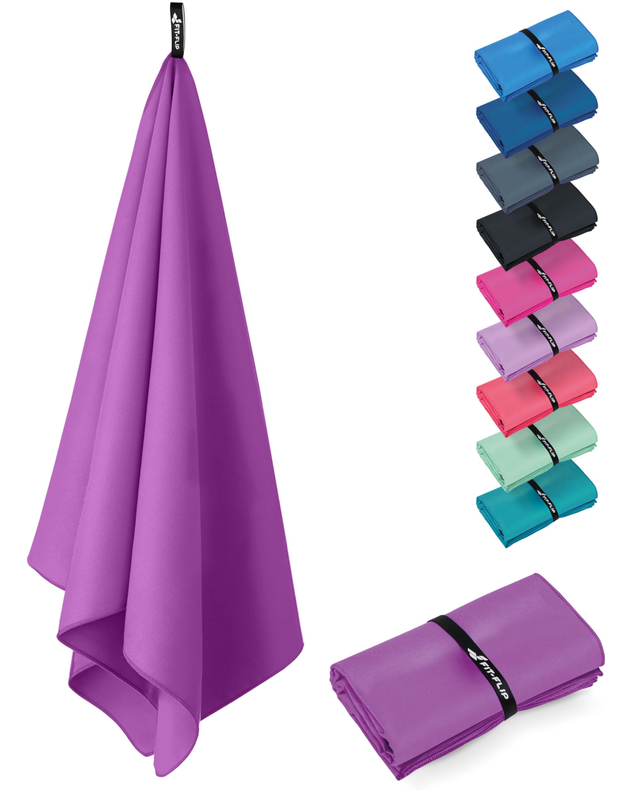 Fit-Flip Swimming towel – quick dry microfibre beach towel - ultra absorbent thin microfiber towels for travel, beach & gym - lightweight swim essentials (80x40cm, Ultra Violet)
