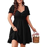 SCOMCHIC Women's Plus Size Summer Dresses Short Sleeve Sweetheart Neckline A Line Cocktail Boho Cute Mini Short Dress