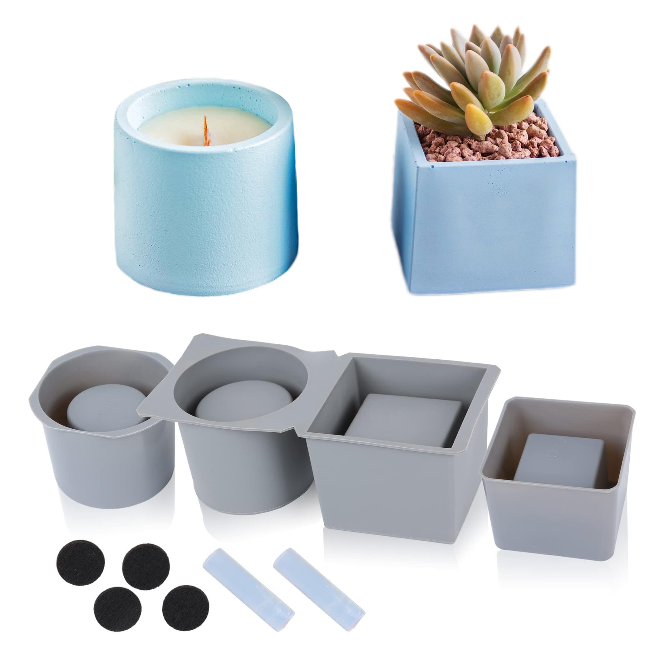 Photo 1 of GYHTOO Silicone Planter Molds - Round and Square Set - Durable Concrete Molds - Perfect Size for Succulents Pots - Ideal for Indoor Planters,Candle Vessel - Easy Demould - Sturdy Plastic Frame