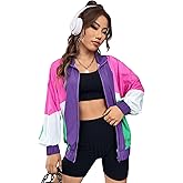 SweatyRocks Women's Windbreaker Casual Lightweight Color Block Retro Bomber Jacket