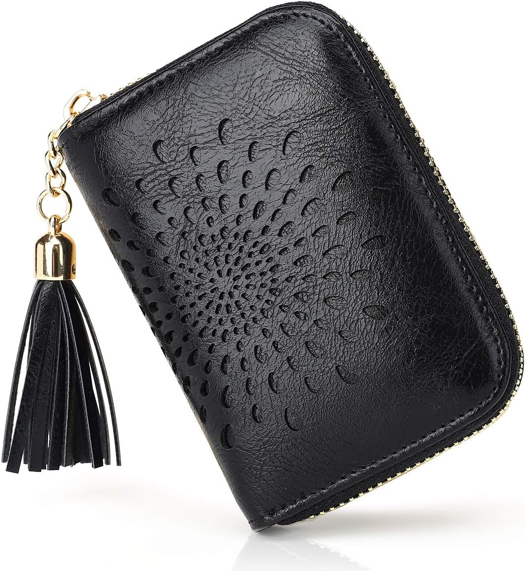 Luggage Aphison Designer Credit Card Holder Wallet Women Rfid Blocking Zipper Card Cases Pu Leather Mini Purse For Ladies Gift Hollow Out Sunflower Ft1927 1black Credit Card Holders