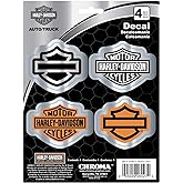 CHROMA 026027 Harley-Davidson 4-Piece Chromed Bar &amp; Shield Logo Decals - Silver - 6 x 8 in.
