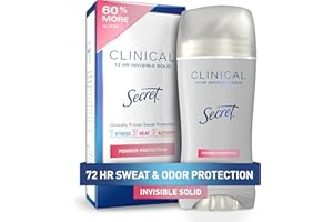 Secret Clinical Strength Antiperspirant Deodorant for Women, 3X Stress Protection, 72hr Sweat & Odor Protection, PH Balancing Minerals, Invisible Solid, Powder Protection Scent, 2.6 oz