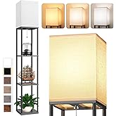 Floor Lamp with Shelves for Living Room, Shelf Floor Lamp with 3 CCT LED Bulb, Corner Display Standing Column Lamp Etagere Or