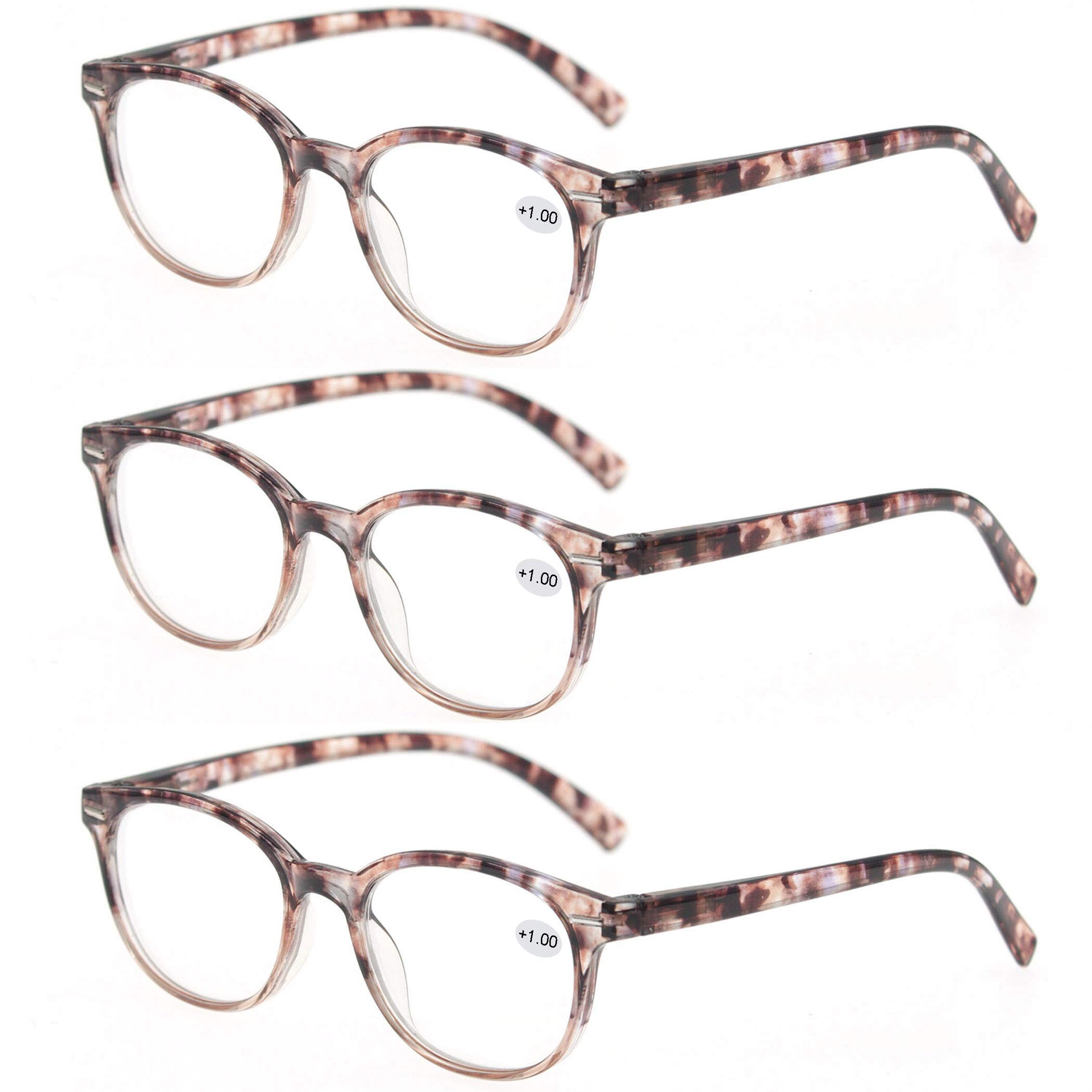 MODFANS Women Reading Glasses 1.25 3 Pair Stylish Ladies Readers with Comfort Spring Hinge Pattern Design for Fashion Women Reading Pouch Included