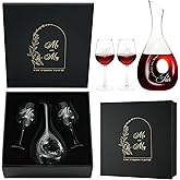 AW BRIDAL Mr and Mrs Wine Glasses for Wedding Bridal Shower Engagement Gifts, Wedding Glasses with Wine Decanter for Couples Newlyweds, Anniversary Bachelorette Party Bride Gifts