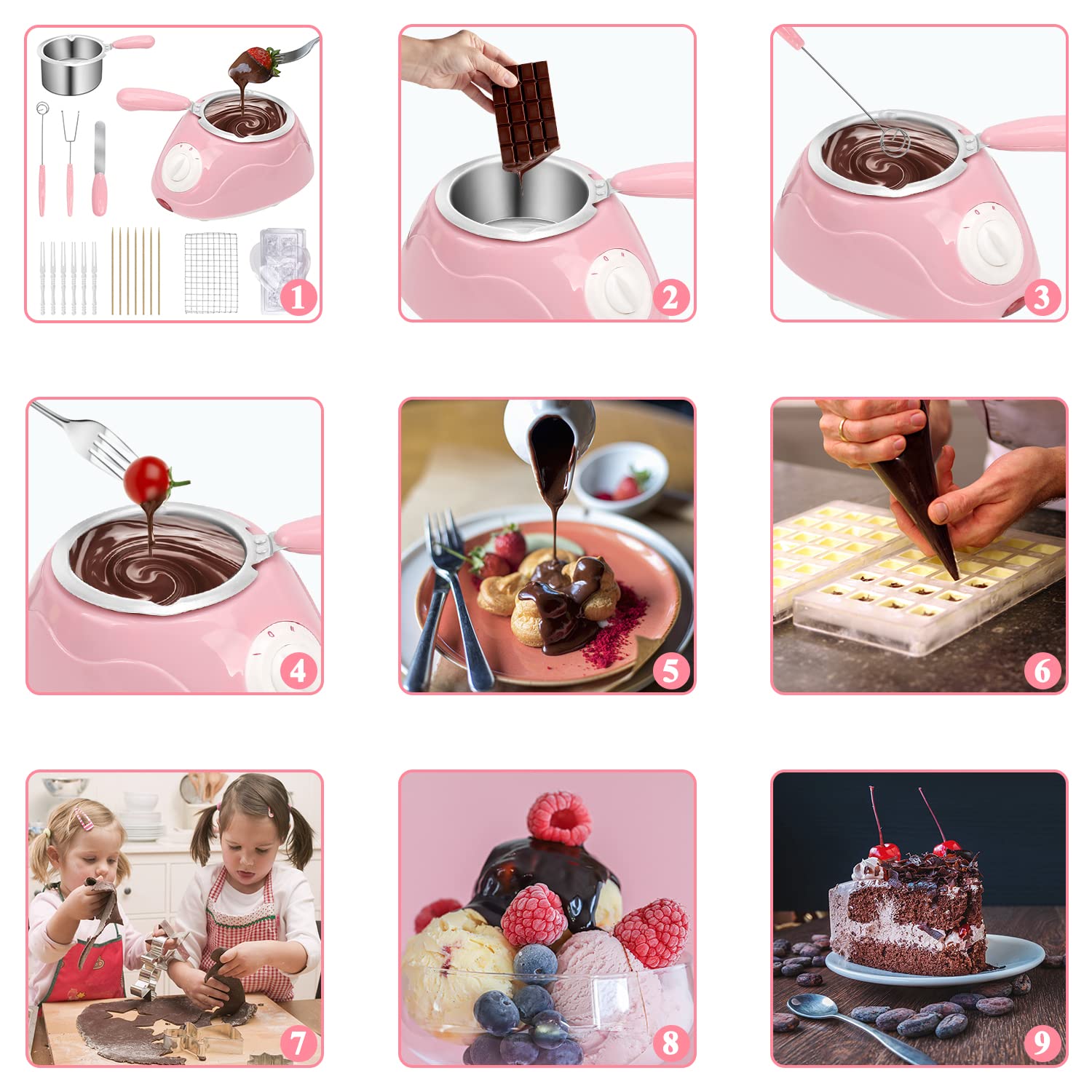 Melting Fondue Set,MINI Electric Chocolate Melting Pot,Cheese Fondue Pot,Chocolate Fondue Fountain,Warmer Machine for Milk Chocolate,Cheese,Butter,Candy