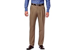 Haggar Men’s Hidden Expandable Waistband Classic Fit Pleated Front Gabardine Dress Pant