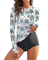WOWENY Women Rash Guard Long Sleeve Swimsuit Top