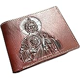 Western Stakes Minimalist Leather Wallet for Men – Saint Jude Embossed Bifold – Slim Western Religious Wallet
