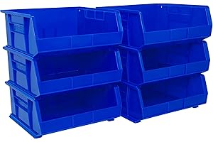 Akro-Mils 30250 AkroBins Plastic Storage Bins, Space-Saving Stackable Bins for Garage, Pantry, Craft Organization, 15-Inch x 16-Inch x 7-Inch, Blue, 6-Pack