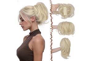 FESHFEN Claw Clip Short Ponytail Extensions - DIY Bendable Metals Fluffy Messy Bun Hair Piece Straight Synthetic Hairpieces P