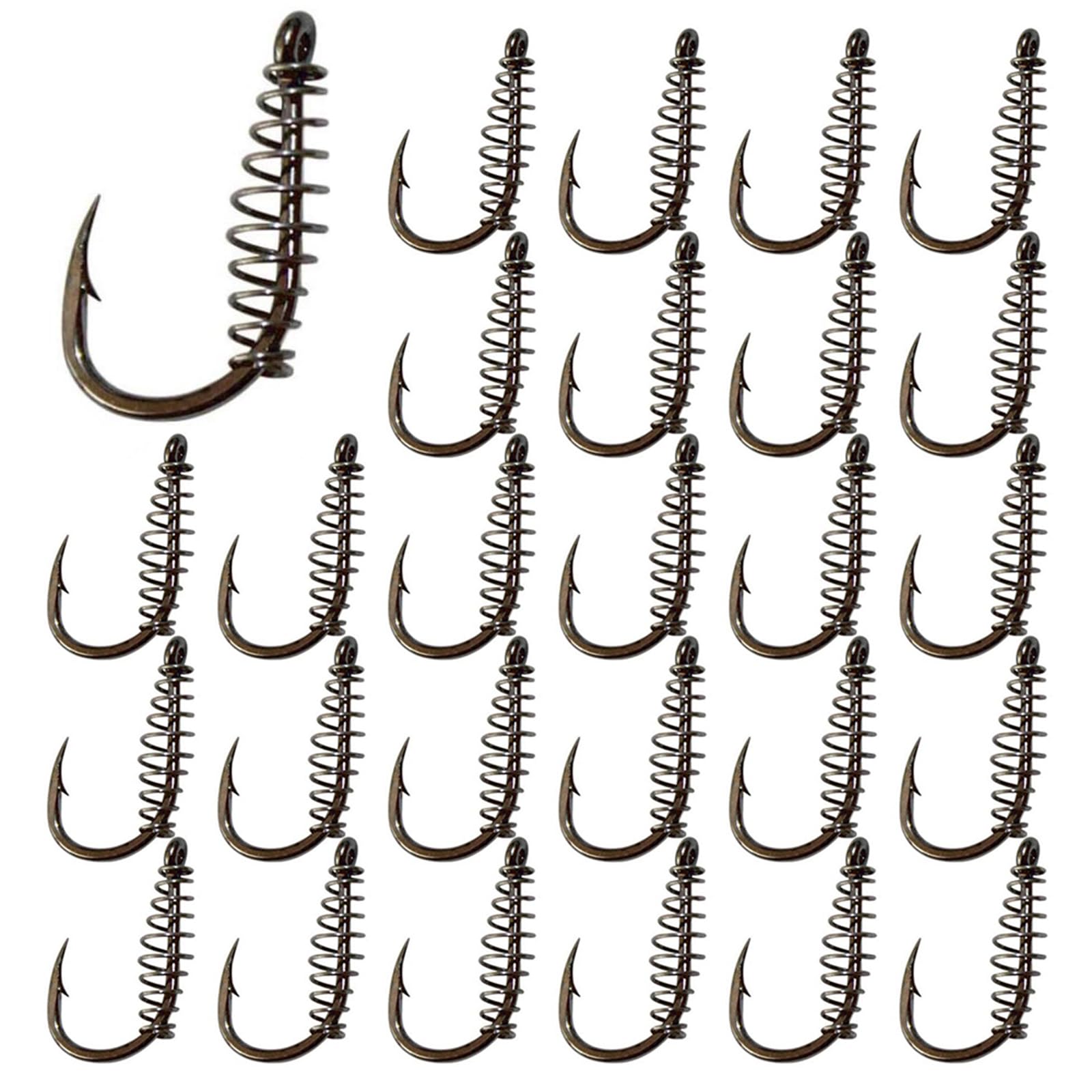 woojfcang 30 Pcs Twist Lock Fishing Hooks Carbon Steel Spring Fishing Hooks Barbed Swivel Fishing Hooks for Saltwater, Freshwater Eyed Sea Fish Hooks Carp Fishing Tackle Carp Circle Hooks,Accessories