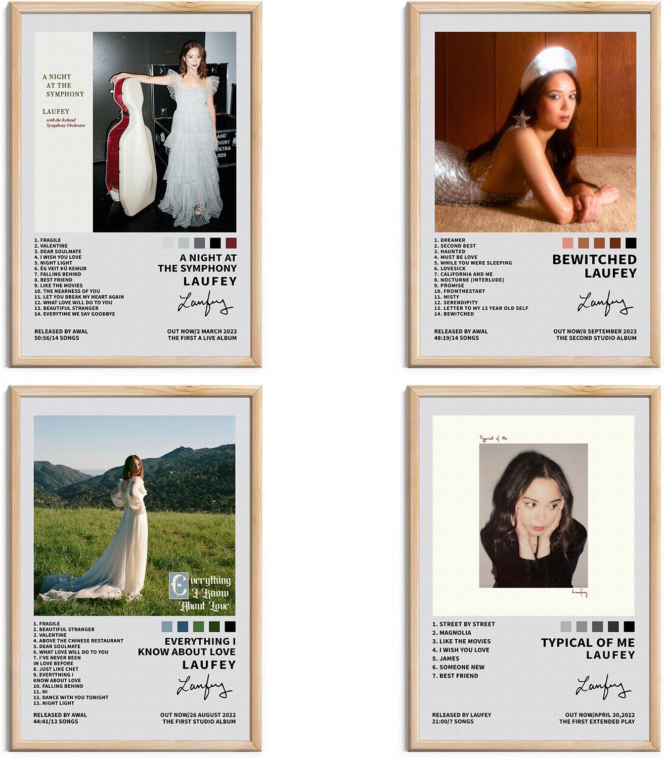 omle Laufey Signed Limited Posters Music Album Cover Posters HD Prints Canvas Wall Art Room Aesthetic Pictures Set of 4 for Living Room Bedroom Music Classroom Girls Wall Decor Art 8x12 inch Unframed