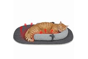 Pawfun Self Warming Cat Bed Mat with Soft U-Shaped Pillow– Thickened Calming Cat Bed for Kittens and Small Dogs – Portable Washable Cats Warming Pad for Indoor or Travel Use,Black