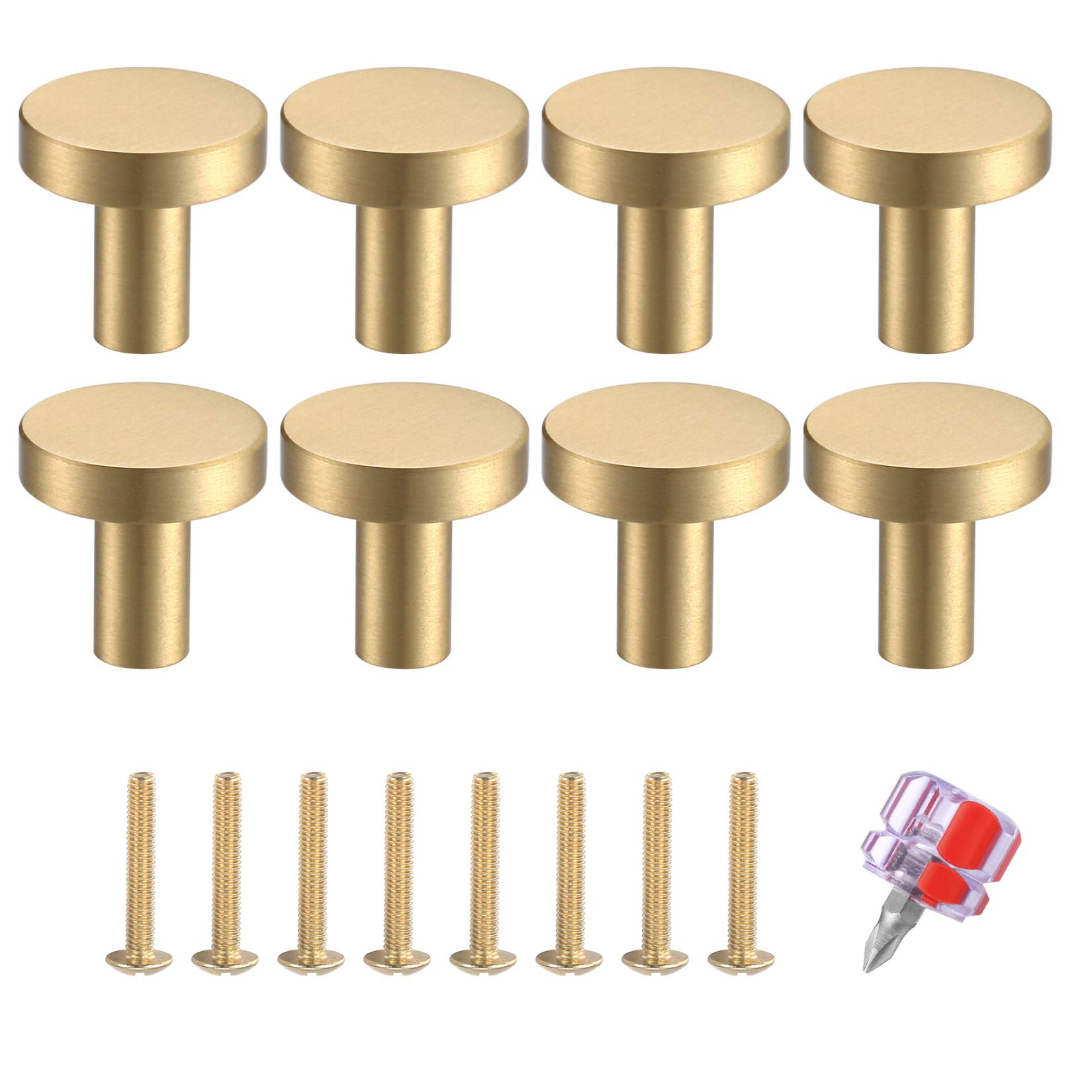 8 Piece Round Brass Single Hole Handle, Vintage Handles Furniture Knobs, for Dresser, Cabinet, Furniture, Cupboard Door, with Matching Screws and Screwdrivers – 20 x 23 mm/Gold