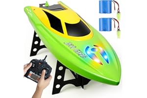 Zyerch RC Boat - Remote Control Boat with LED Light, 2.4Ghz Self-Righting RC Boats for Adults and Kids, Boat with 2 Rechargeable Battery, Low Battery Alarm, 25 km/h, Green, Green with Led Light