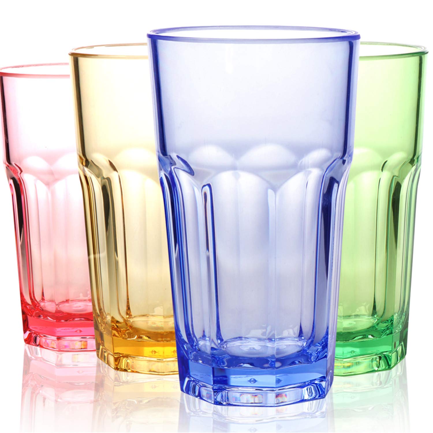 Vuisut Coloured Plastic Glasses Set of 4 Cups Plastic Tumblers for Adults Unbreakable Stackable Glasses for Picnics Children Parties (14.5OZ Color)