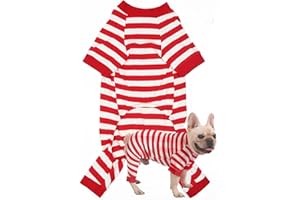 Caslfuca Dog Pajamas for Large Dogs, Cotton Thermal Dog Pjs Jumpsuit with Cover Legs Christmas Puppy Clothes, Striped Onesie Dog Suit for Small Medium Large Dogs Redwhite