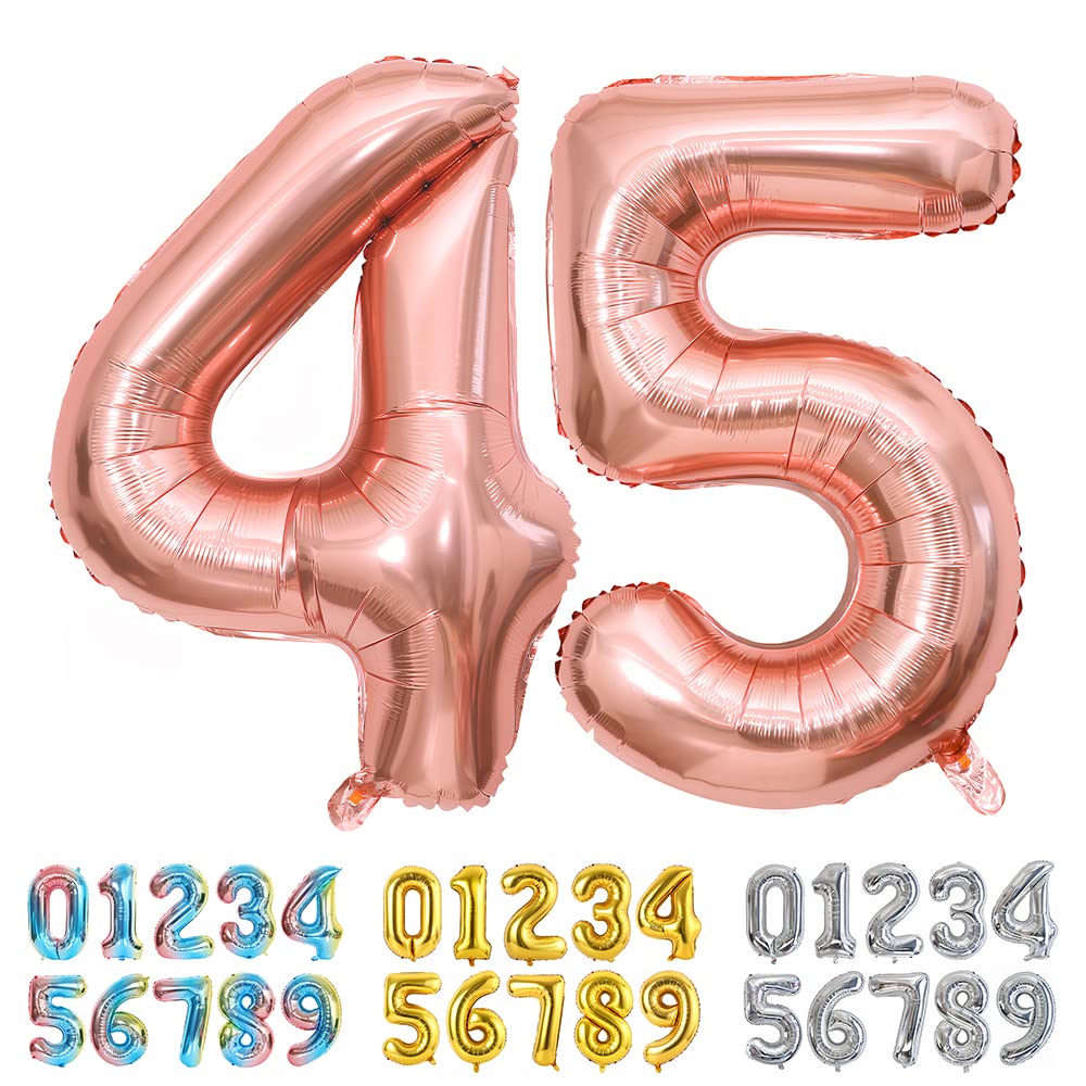Ponmoo Foil Balloon Number 45/54 Rosegold, Giant Numbers 0 1 2 3 4 5 6 7 8 9 10-19 20-29 30-39 40-49 50-60-70-80-90-100, Large Balloons for Wedding Anniversary Birthday Party Decoration