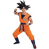 Men's Dragon Ball Z Halloween Costume | Adult Goku Anime Outfit with Wristbands | Jumpsuit with Printed Details