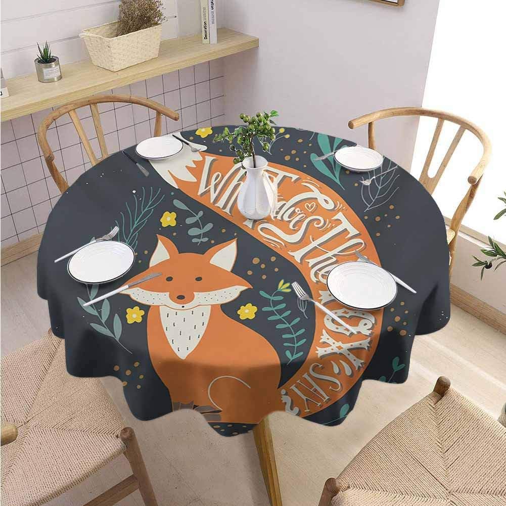 DILITECK Vintage Modern Round Tablecloth What Does The Fox Say Quote Hipster Animals Know Better Habitat Creature Illustration Picnic Diameter 50" Multi