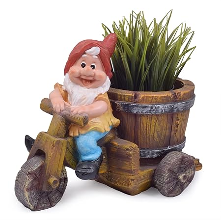 Wonderland Plastic Gnome Riding Bike with Flower Pot for Home, Garden Decoration (Multicolour)