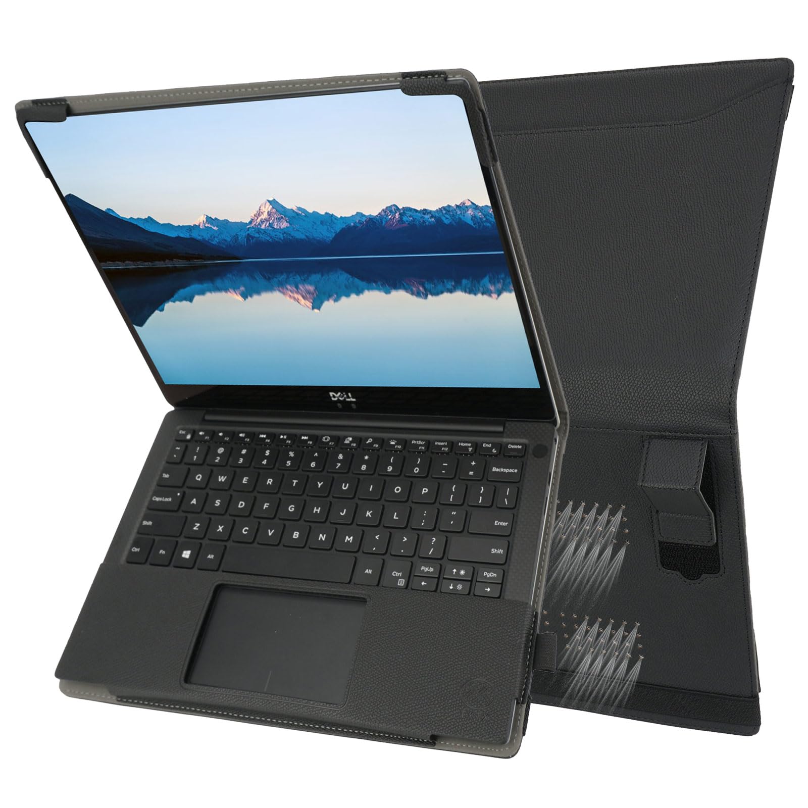 TYTX PU Leather Case Compatible with 13.3" Dell XPS 13 9370 9380 9305 7390 (Non-2-in-1, 2018-2022), Slim Folio Cover with Soft Lining, Vents & Stand Function, Black