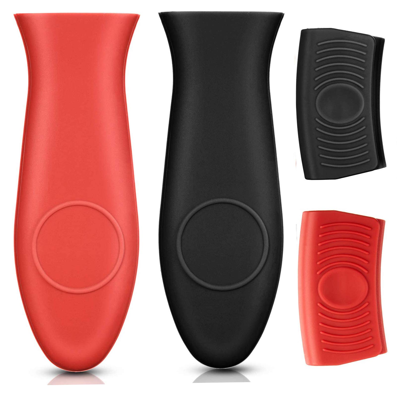 Onero Pack of 4 Silicone Heat Grip Holders, Silicone Hot Handle Holder and Silicone Auxiliary Handle Holder, Black and Red, Scald-, Can be Used for Frying Pans, Ovens, Pans