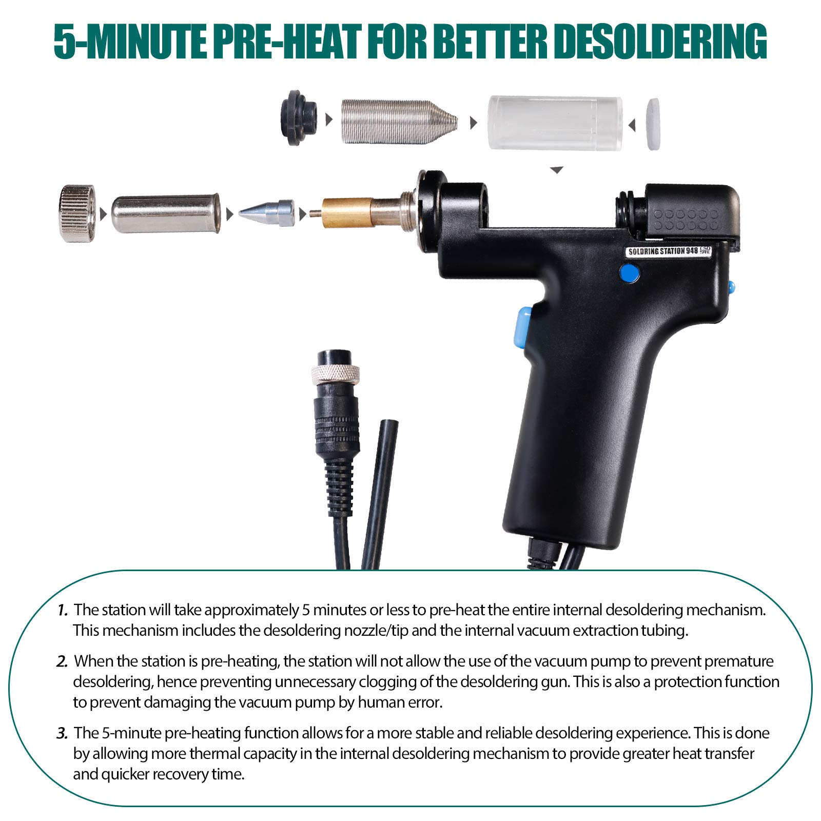 YIHUA 948 ESD Safe 2 in 1 80W Desoldering Station and 60W Soldering Iron- Desoldering Gun and Soldering Station °F /°C