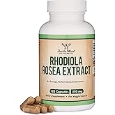 Rhodiola Rosea Supplement 500mg, 120 Vegan Capsules (Third Party Test, Gluten Free, 3% Salidrosides, 1% Rosavins Extract) for Performance, Calming, Motivation by Double Wood