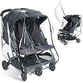 Universal Double Stroller Rain Cover, Easy Access, Durable, Clear | Compatible with Side by Side Double Stroller, Side Ventilation, Back Storage, All-Weather Protection from Rain/Snow/Dust