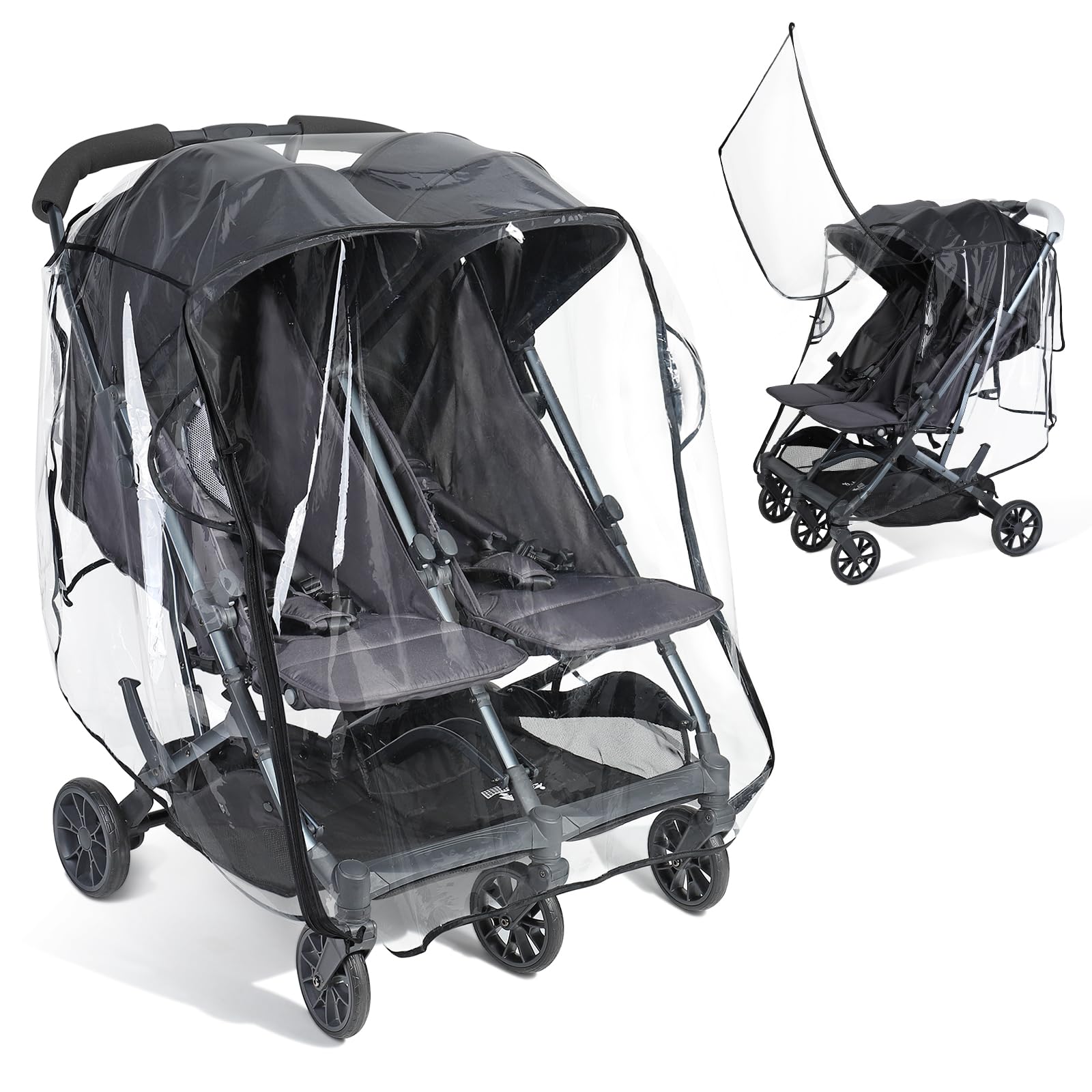 Photo 1 of IvyWind Double Stroller Rain Cover, Universal Stroller Cover for Side by Side Baby Stroller, Breathable Weather Shield for All-Weather Protection from Rain/Snow/Dust