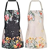 DILLMAN 2 Pack Floral Aprons with Pocket Blooming Womens Waterproof Adjustable Cooking Aprons Kitchen Gardening Salon