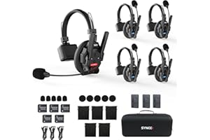 SYNCO XTALK XPRO5 Wireless Intercom Headset System, 500m/1640ft 2.4GHz Communication Headsets for 5 Person with Noise Reduction Film Documentary TV Production, Xtalk-Xpro-X5-headset-intercom